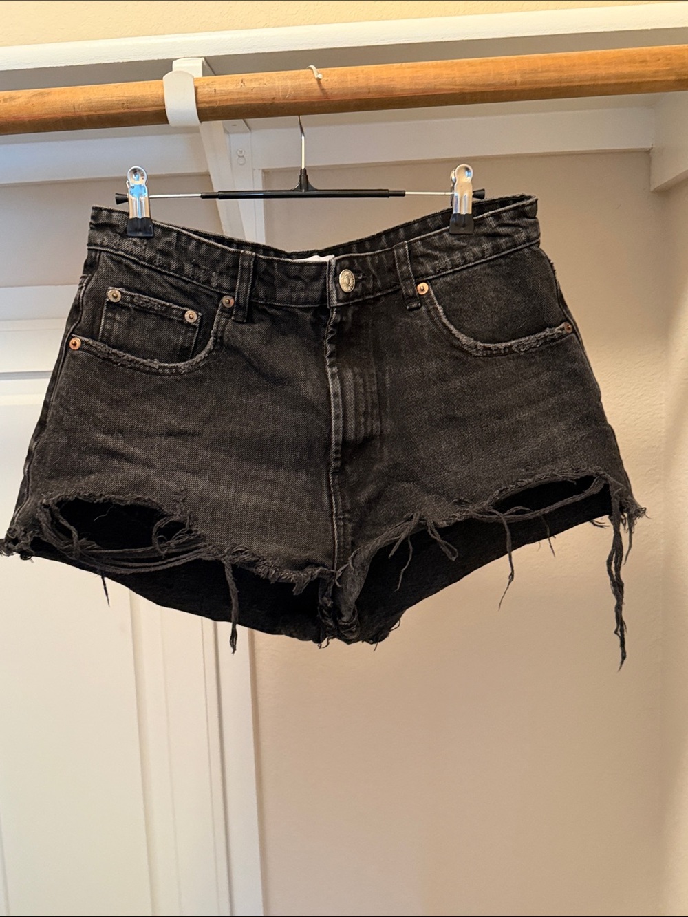 Zara Black Distressed Denim Jean Shorts